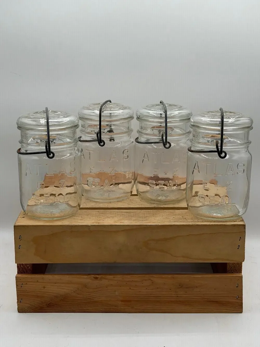 Vintage Atlas E-Z Seal Pint Mason Jars with Glass Lids and Wire Bails (Set of 4)